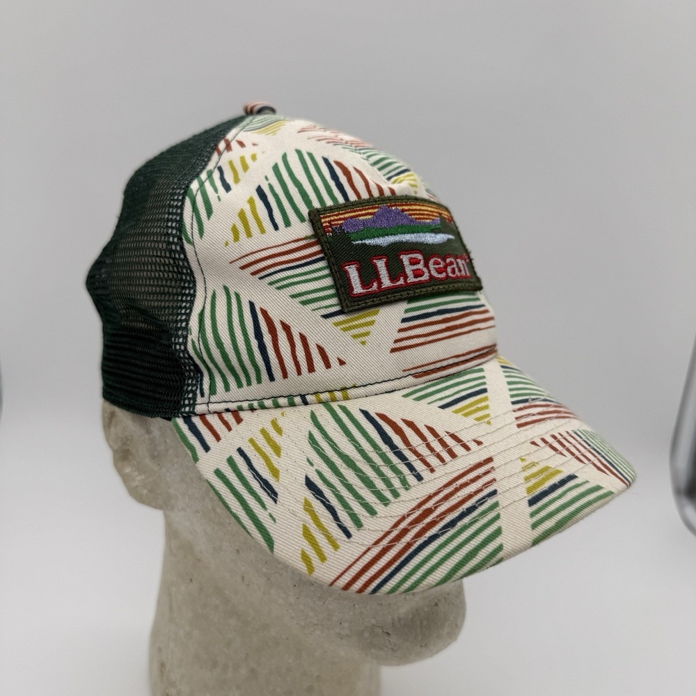 LL Bean Hat Snapback Baseball Cap Green White‎ Tribal Hiking Outdoor Mens